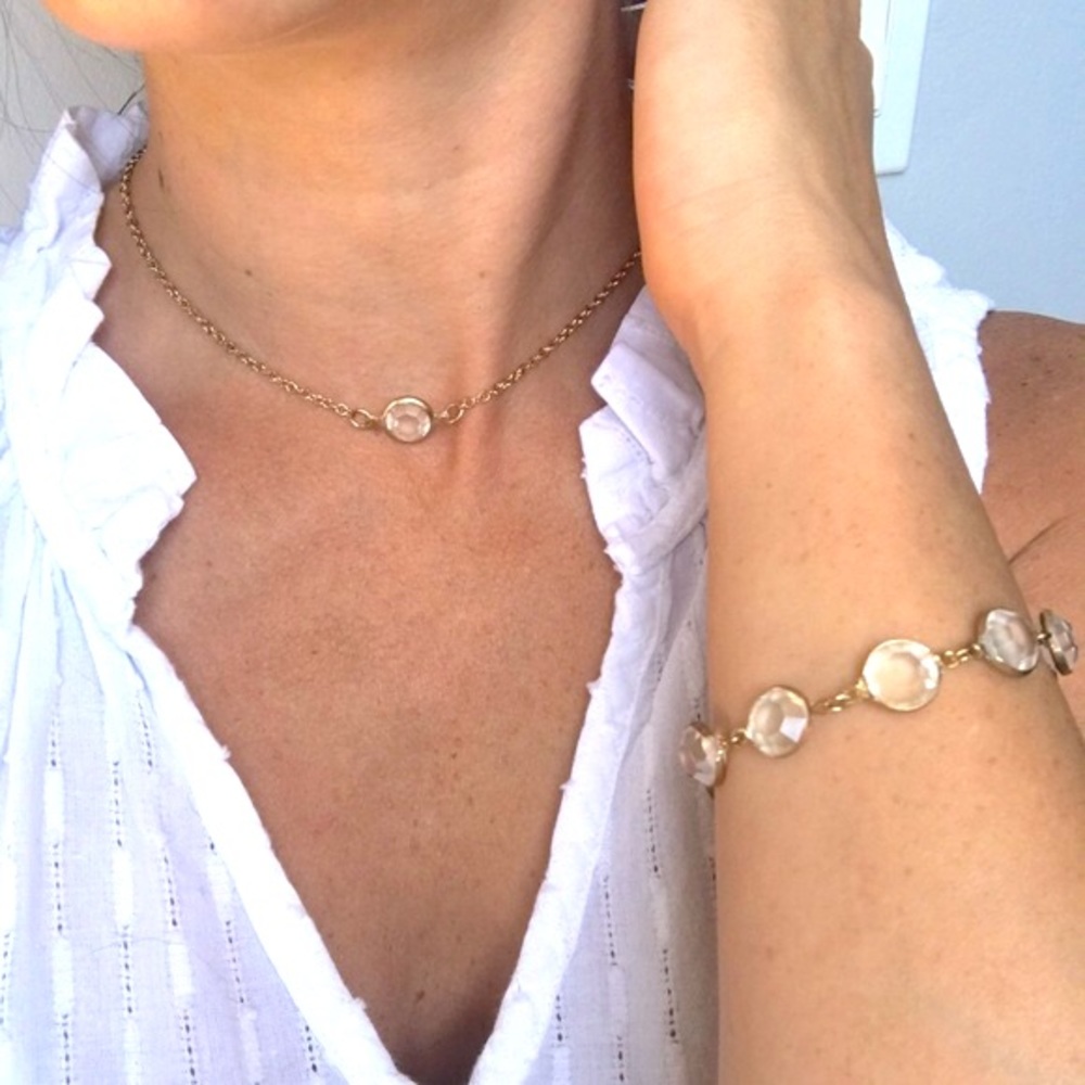 Vintage Gold Glass Bracelet and Matching Choker Set